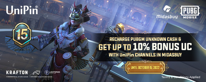 [Midasbuy – PUBGM] Oktober Bonus hingga 10% Unknown Cash!